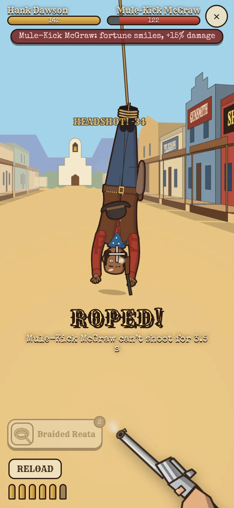 An outlaw hanging upside down from a lasso